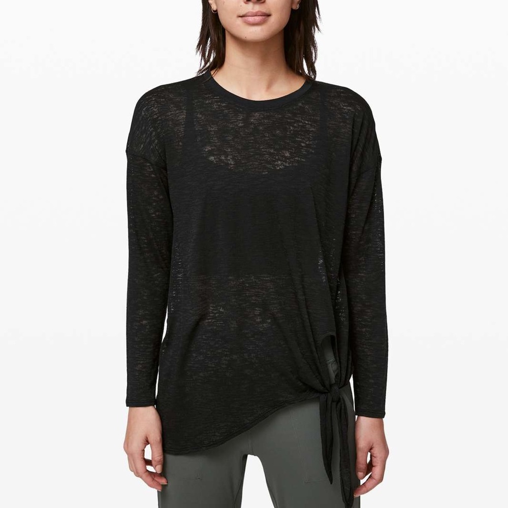 Black Lululemon tie your practice long sleeve tee